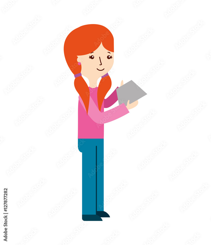 young woman with letter character vector illustration design