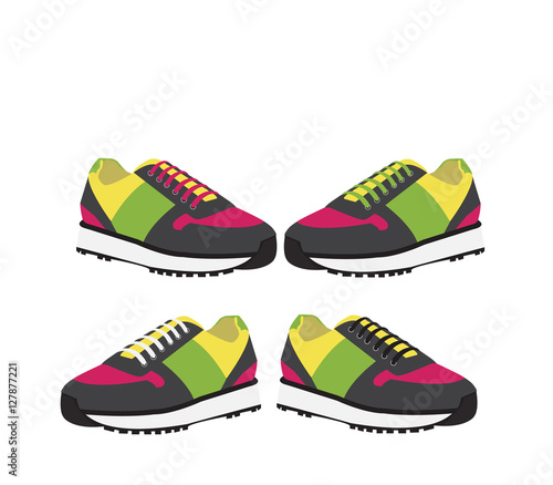 set of sneakers with colorful laces