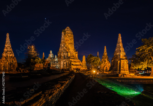 At twilight. Wat Chaiwatthanaram temple, Ayutthaya Historical Park, Thailand. Places of historical importance of the country Thai.