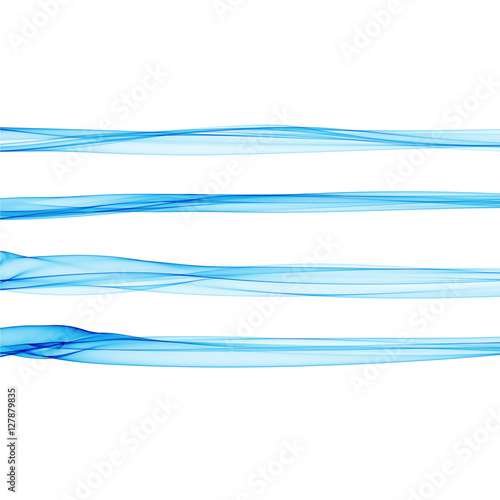 Set of abstract blue smoke fire brushes over white background. Wavy elegant collection elements for your design and art