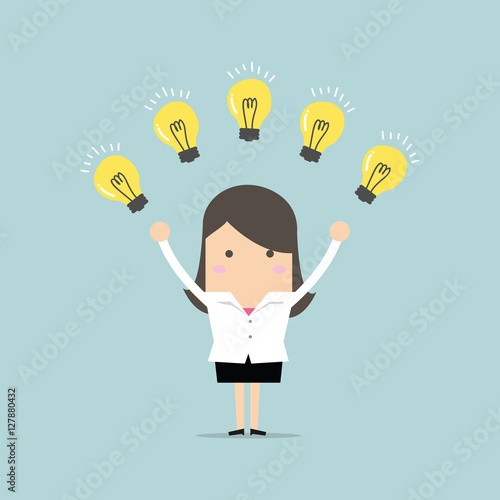 Businesswoman with many new ideas. Business concept vector