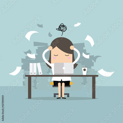 Busy time of businesswoman in hard working. A lot of work. Stress at work. vector