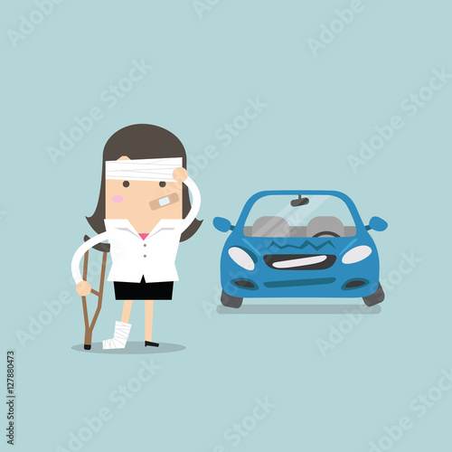 Businesswoman be injured with car accident vector