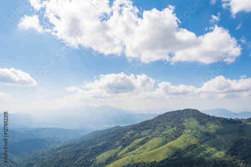 Beautiful mountains view with bright blue sky at Phu Soi Dao.