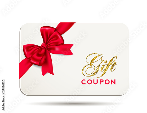 Geschenk Gutschein Karte / Kreditkarte mit roter Schleife und Glitter