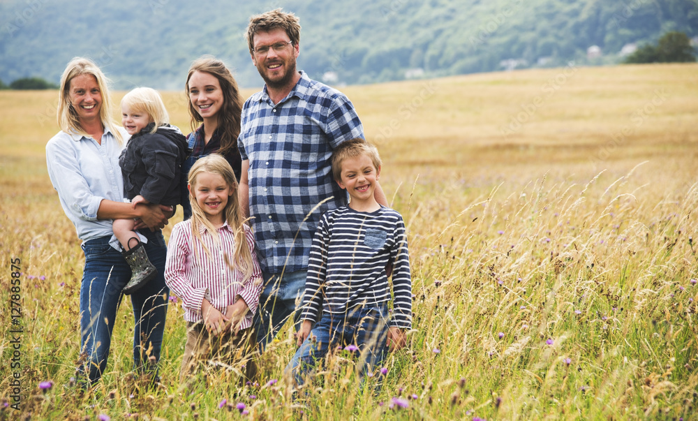 Family Generations Parenting Togetherness Field Nature Concept Family Generations Parenting Togetherness Field Nature Concept