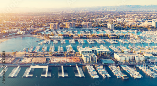 Aerial view of the Marina del Rey harbor in LA