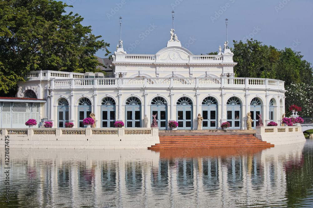 Naklejka premium European villa and pond / A view of European villa and a pond in Thailand park, Ayutthaya 