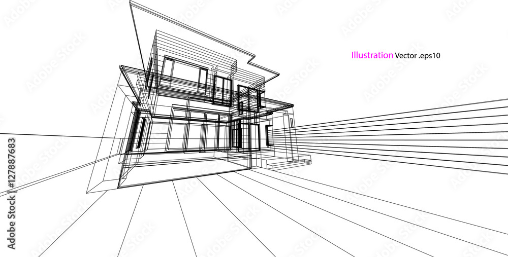 home structure architecture abstract drawing, 3d illustration vector
