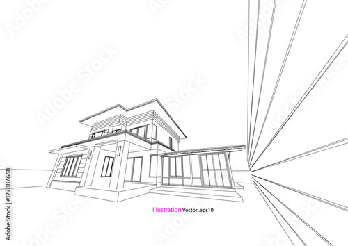 home structure architecture abstract drawing, 3d illustration vector 