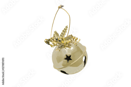 Wallpaper Mural Round sleigh bell with golden holly and ribbon hanging on a rope Torontodigital.ca