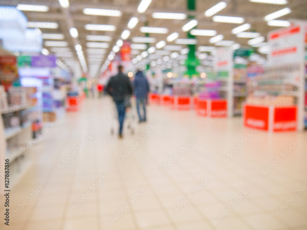 Abstract blurred supermarket aisle - obrazy, fototapety, plakaty 