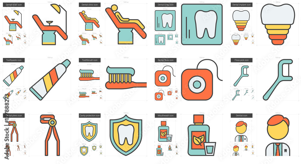 Stomatology line icon set. Stomatology line icon set.