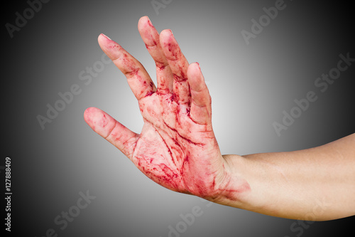 Slika na platnu Bloody theme lone murderer: the murderer shows bloody hands and