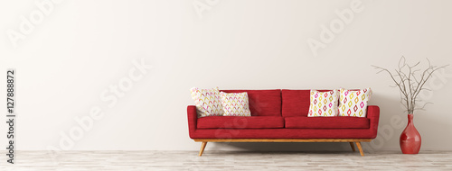 Modern interior of living room with red sofa 3d render