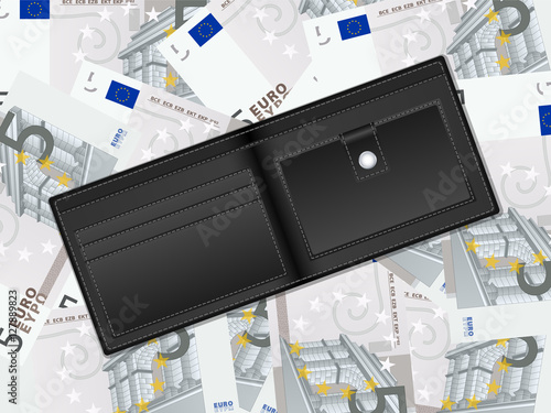 wallet on five euro background