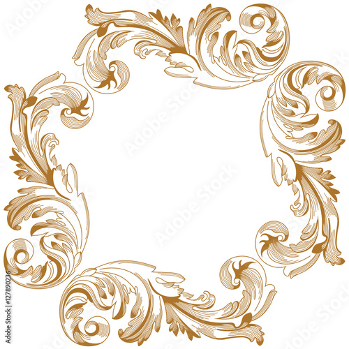 Golden Vintage border frame engraving with retro ornament pattern in antique baroque style decorative design. Vector.