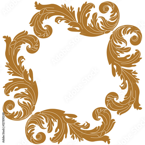 Golden Vintage border frame engraving with retro ornament pattern in antique baroque style decorative design. Vector.