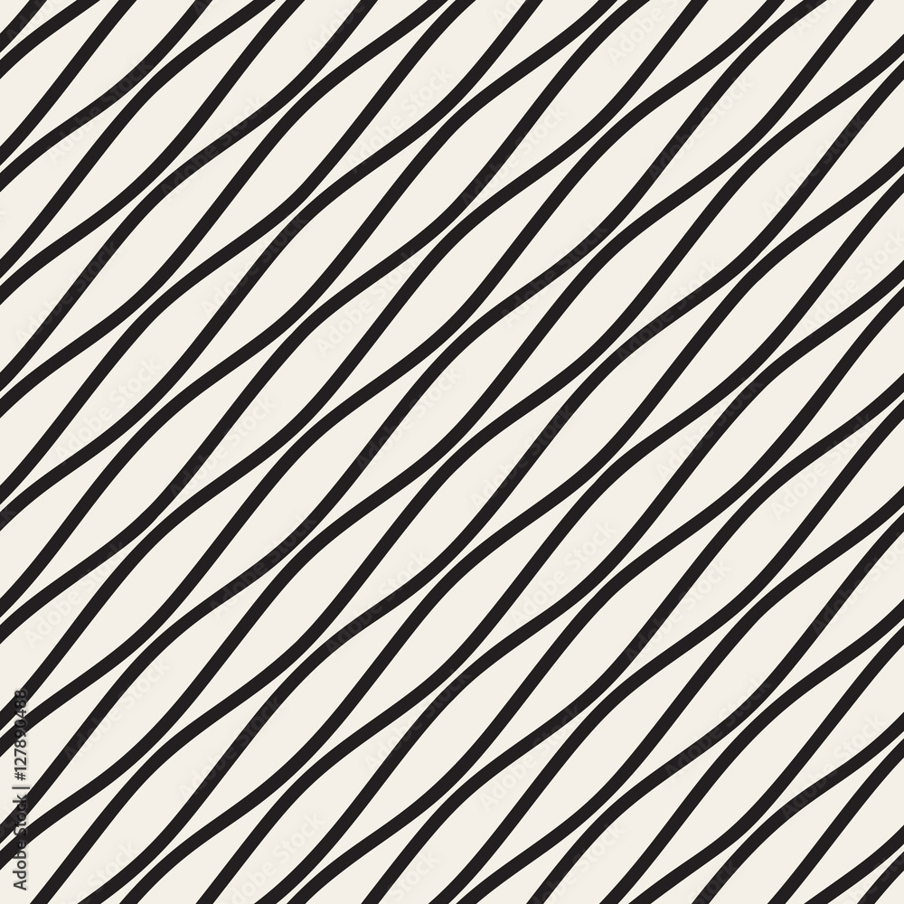 Obraz premium Vector Seamless Black and White Diagonal Wavy Lines Pattern