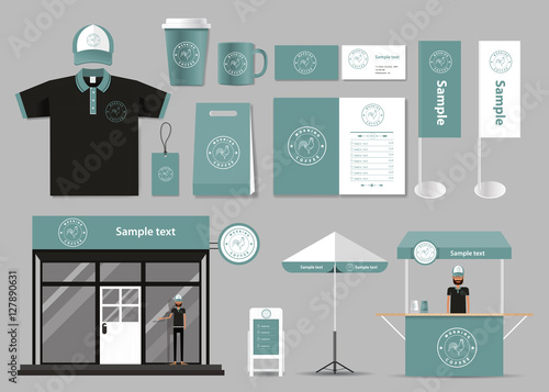 corporate branding for coffee shop and restaurant identity mock up template. card .menu.t- shirt.vector