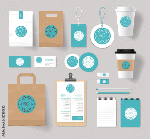 corporate branding identity mock up template for coffee shop and restaurant with card, menu, packaging,vector for editable