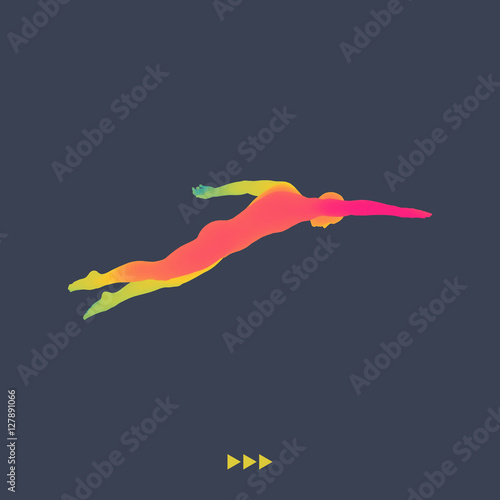 3D Swimming Man. Vector Image of a Swimmer. Human Body. Sport.