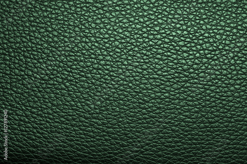 Green leather texture or leather background. Leather sheet for making leather bag, leather jacket, furniture and other. Abstract leather pattern for design with copy space for text or image.