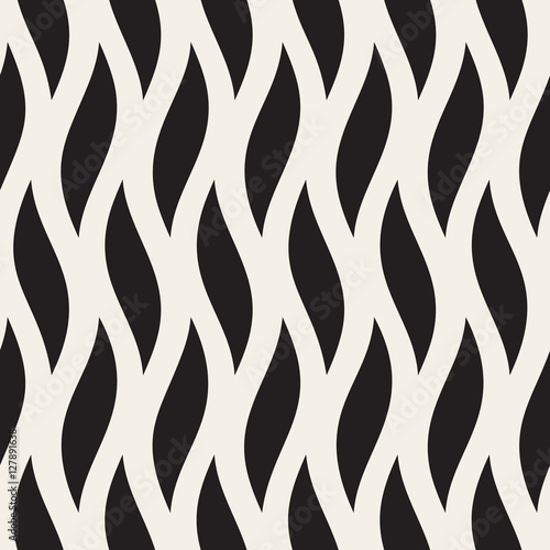 Vector Seamless Black and White Hand Drawn Wavy Shapes Pattern