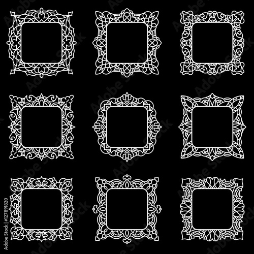 Set of 9 delicate square frames with place for your text or picture for your design