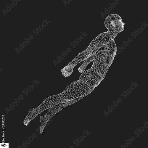Jump Man. Polygonal Design. 3D Model of Man. Geometric Design. 