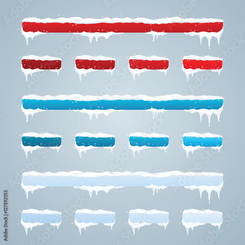 Snow caps on menu bar and buttons. New year decoration set for w