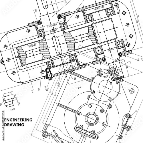 Mechanical Engineering drawing. Engineering Drawing Background. Vector.