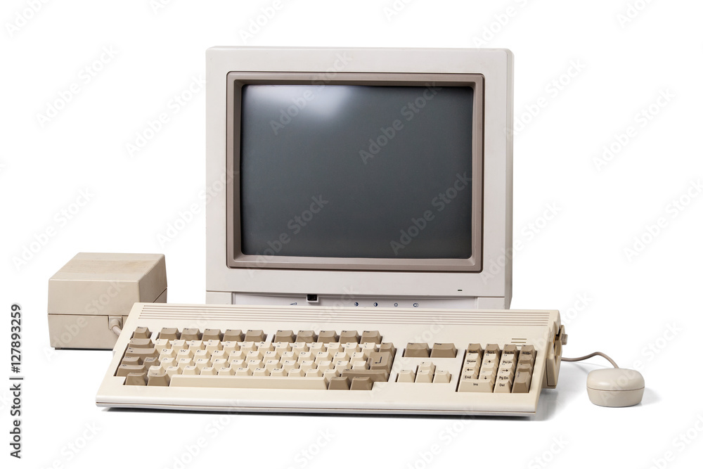 Old personal computer isolated on white background - obrazy, fototapety, plakaty 