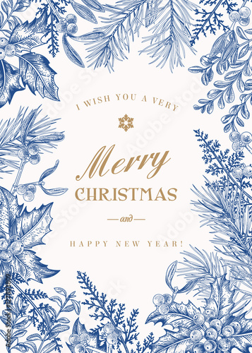 Greeting Christmas card in vintage style.