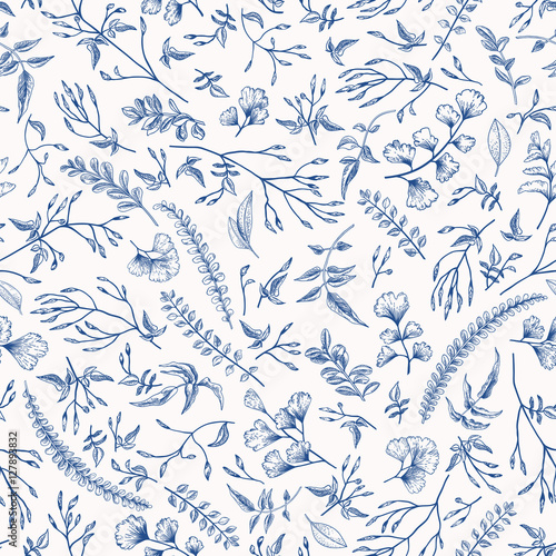 Floral seamless pattern with little plants.