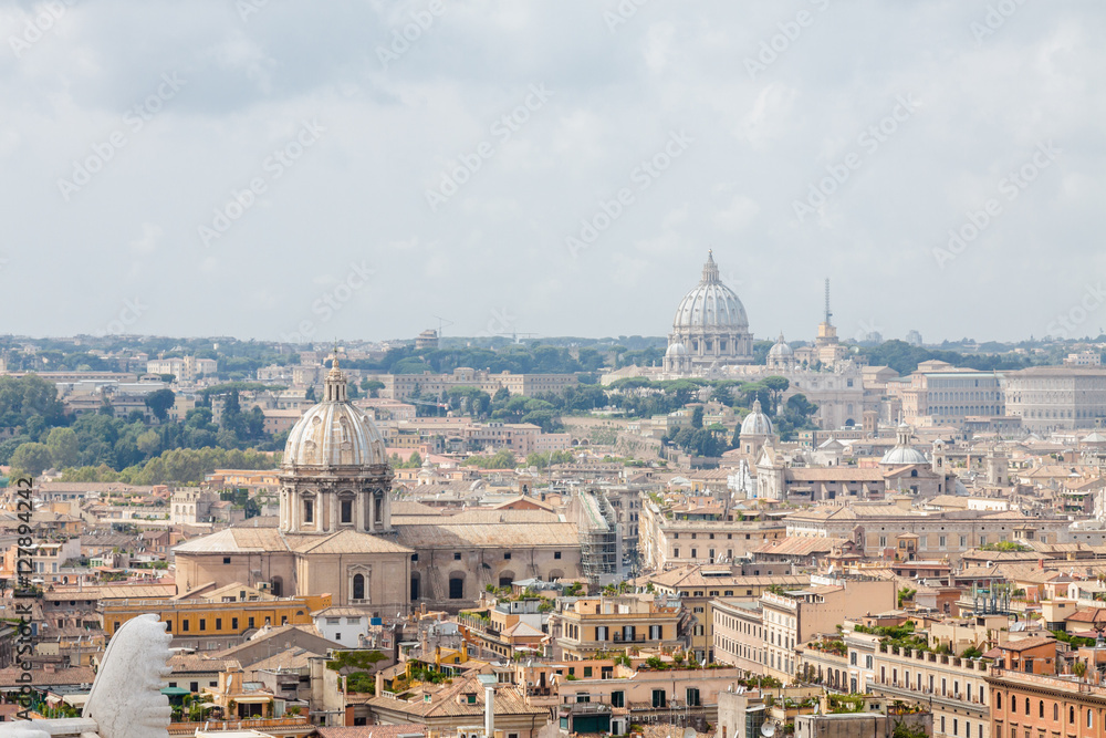Aerial cityscape view of central Rome from Vittoriano palace, Lazio region, Italy.