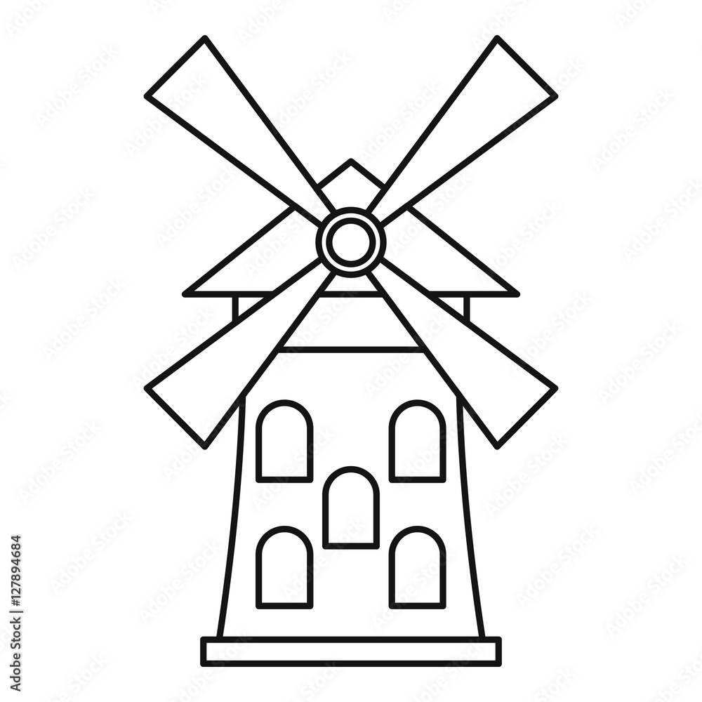 Windmill icon. Outline illustration of windmill vector icon for web