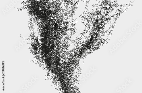 Abstract massive structure made by shuffled round particles. Swarm of dots. Rippled random halftone illustration for backdrop. Element of design.