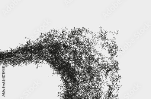 Abstract massive structure made by shuffled round particles. Swarm of dots. Rippled random halftone illustration for backdrop. Element of design.