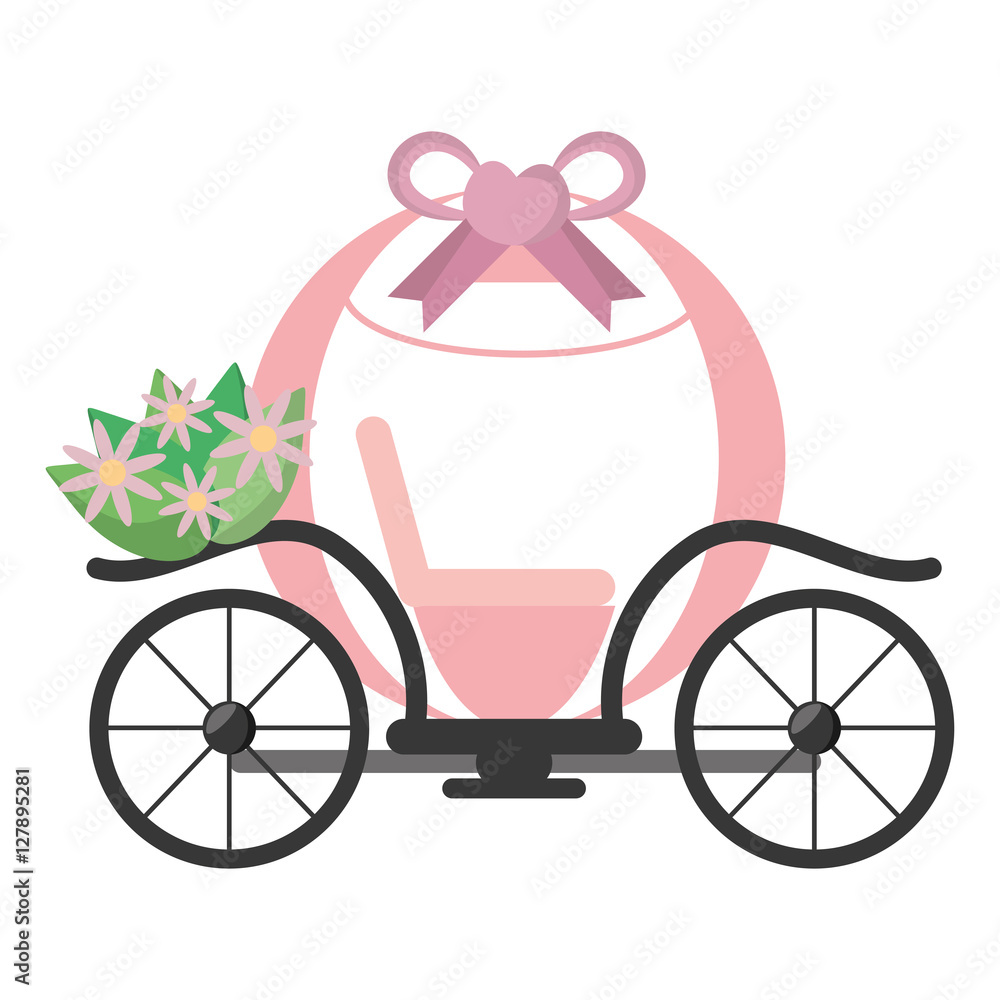 vintage pink carriage wedding flowers vector illustration eps 10