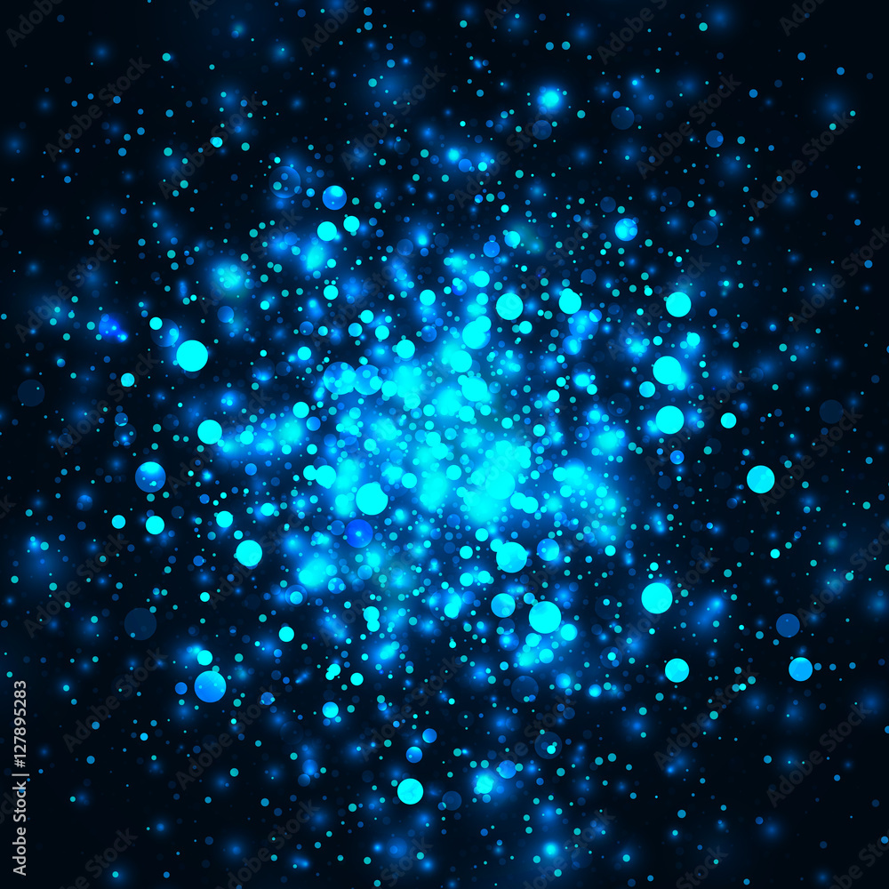 Vector glowing light glitter abstract background. Magic blue glow light