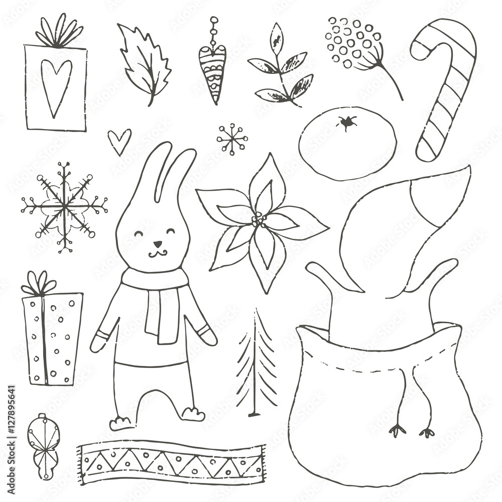 Fototapeta premium Winter hand drawn elements collection