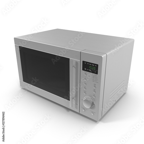 Microwave oven on white, modern design. 3D illustration
