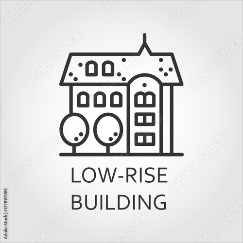 Low-rise building icon in outline style. Urban houses concept