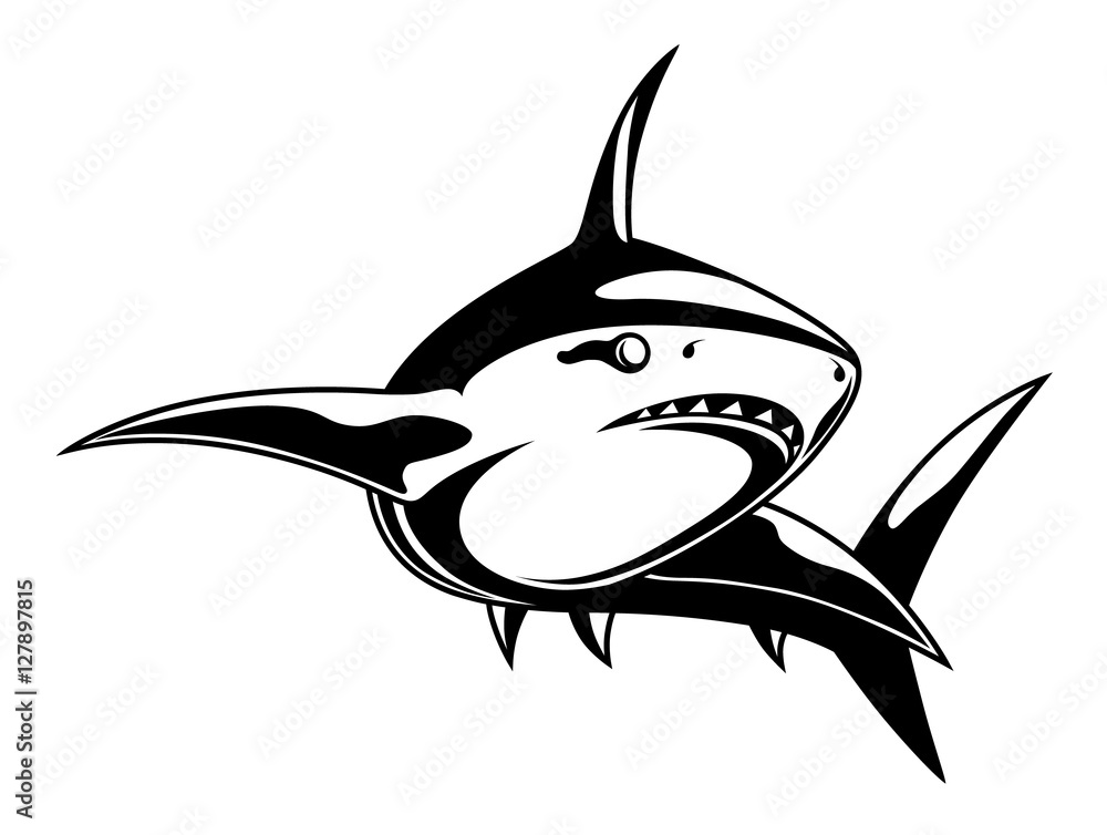 Naklejka premium Black and white shark