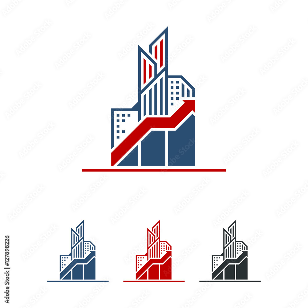 building and graph with arrow upwards logo design illustration vector