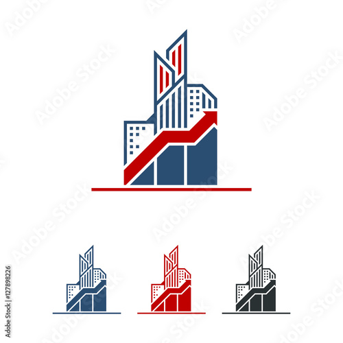 building and graph with arrow upwards logo design illustration vector