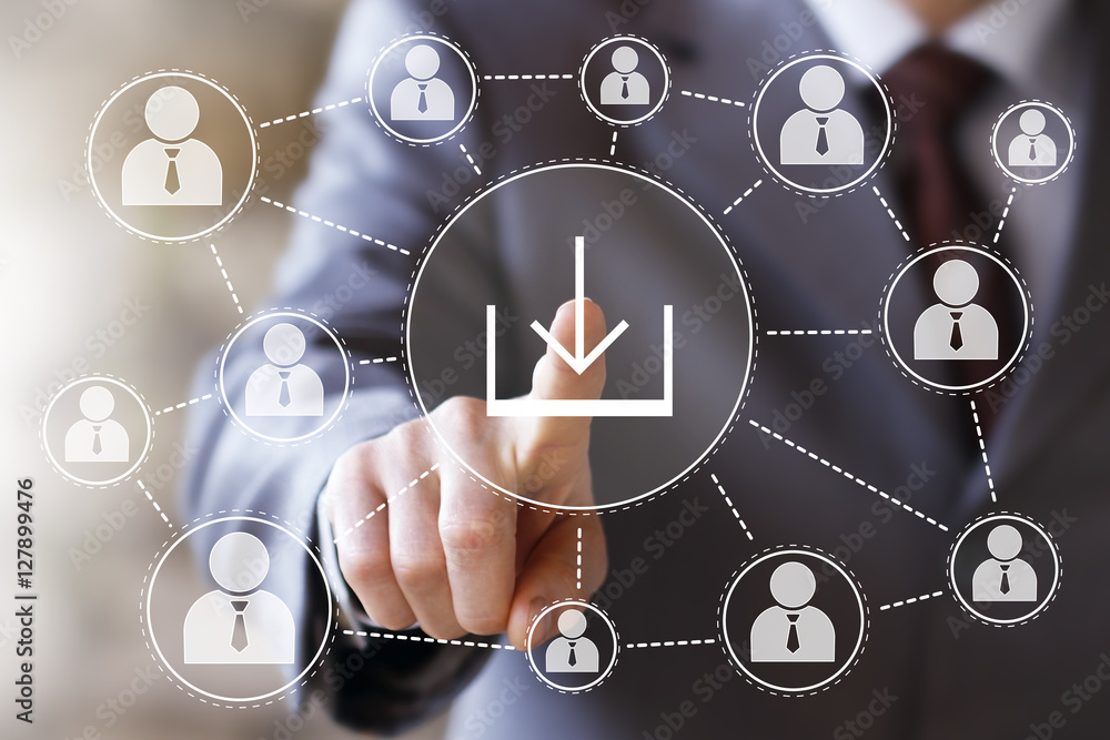 Businessman push button download icon network Businessman push button download icon network