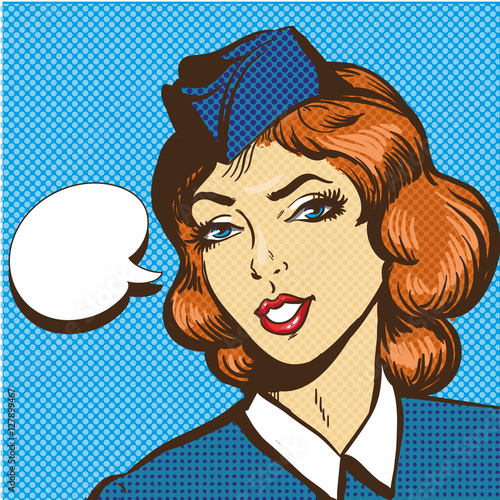 Stewardess pop art retro comic style vector illustration