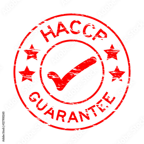 Grunge red HACCP guarantee rubber stamp